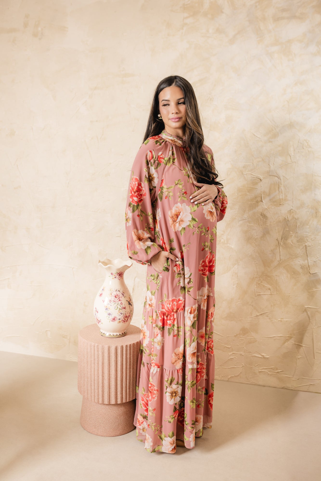 Twig Tiered Dress Peach XS