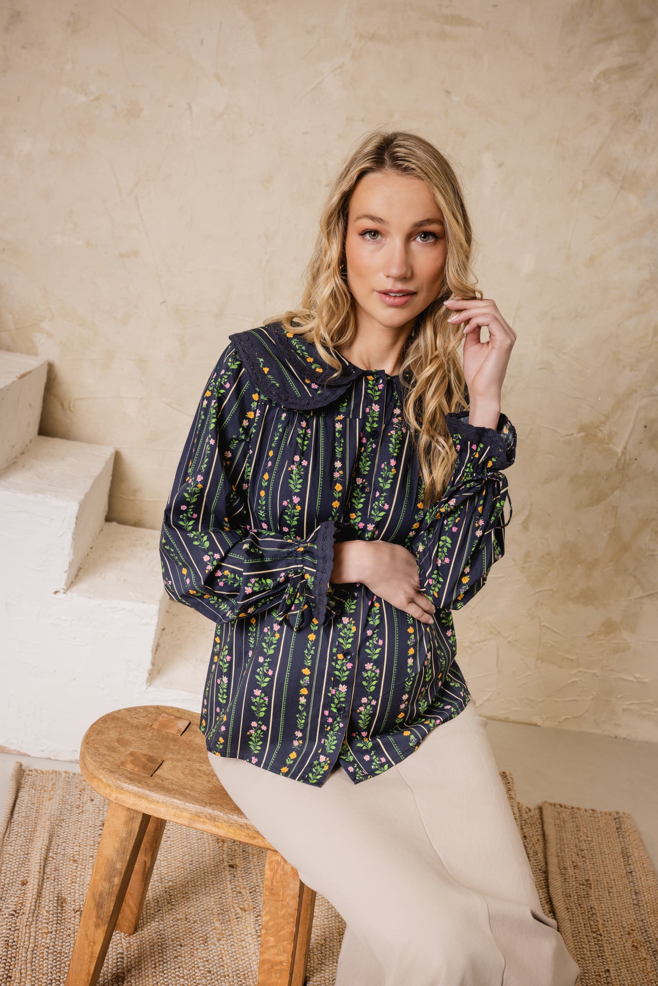 Coot Collard Blouse Navy
