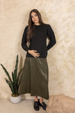 Briar Leather Skirt- Button Down Olive