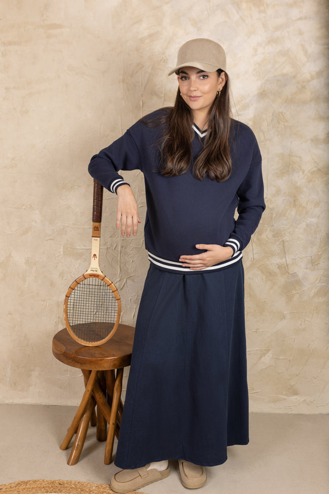 Goose Denim Paneled Skirt Navy