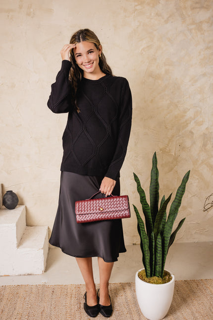 Stream Satin Slip Skirt Black