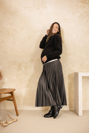 Falcon Accordian Pleated Denim Skirt Black