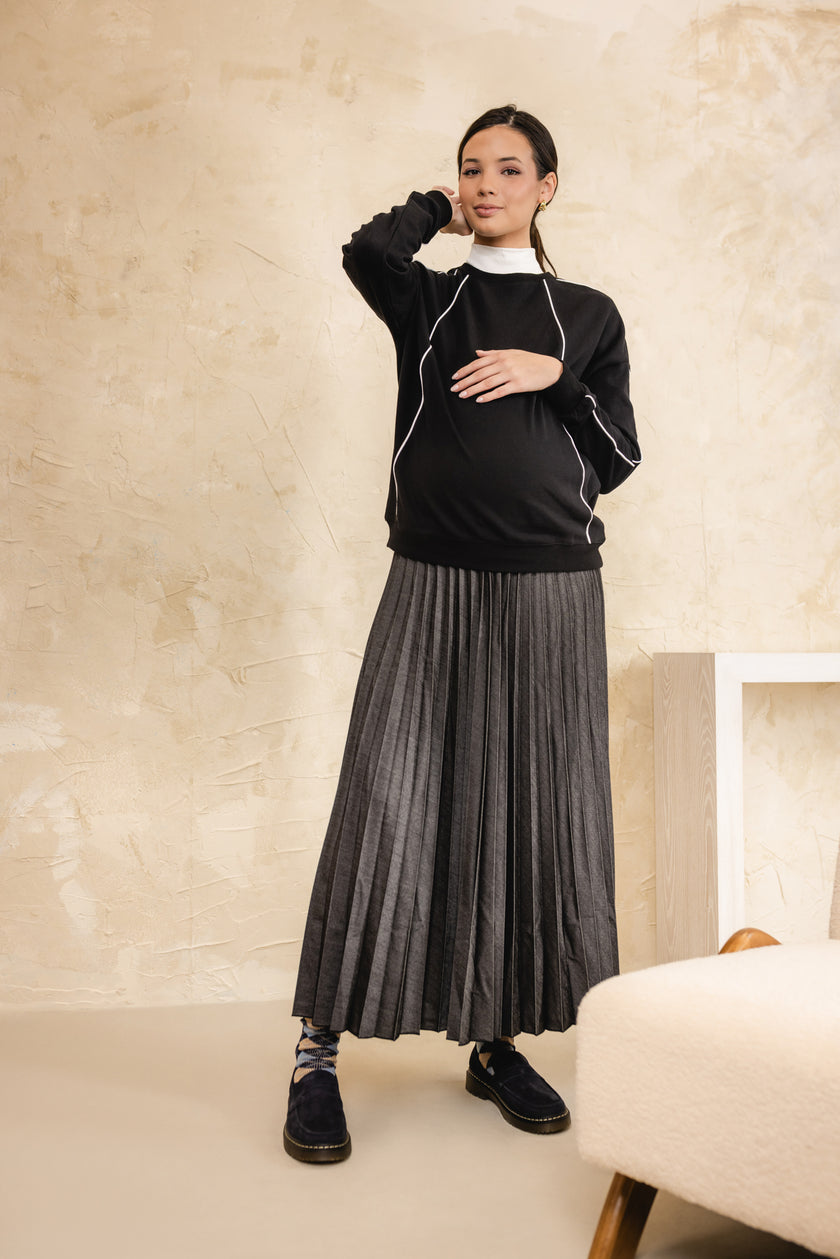 Hawk Crew Neck With Piping Top Black / White