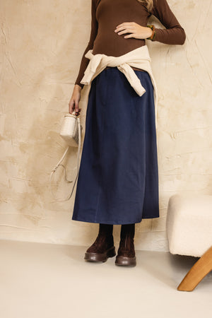 Goose Denim Paneled Skirt Navy