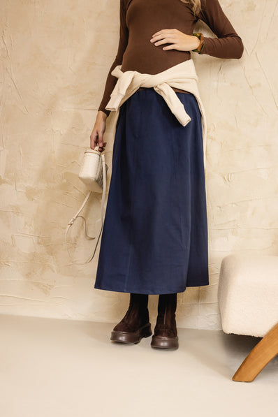 Goose Denim Paneled Skirt Navy