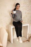 Hawk Crew Neck With Piping Top Grey/Pink