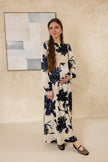 Myna Satin Dress- Floral White