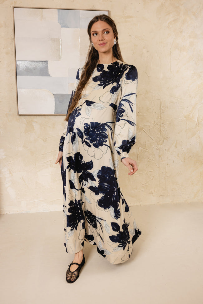 Myna Satin Dress- Floral White