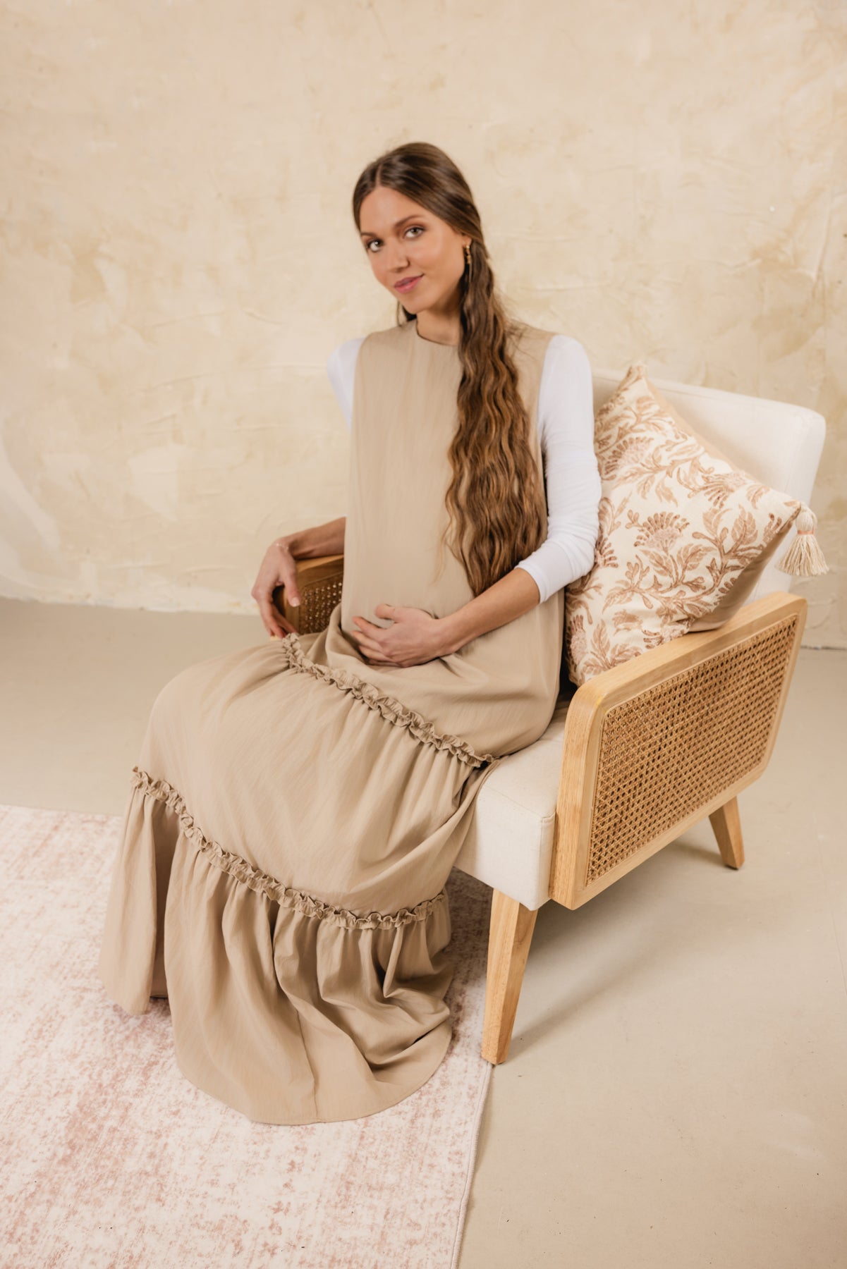 Dipped Tiered Sleeveless Dress Beige