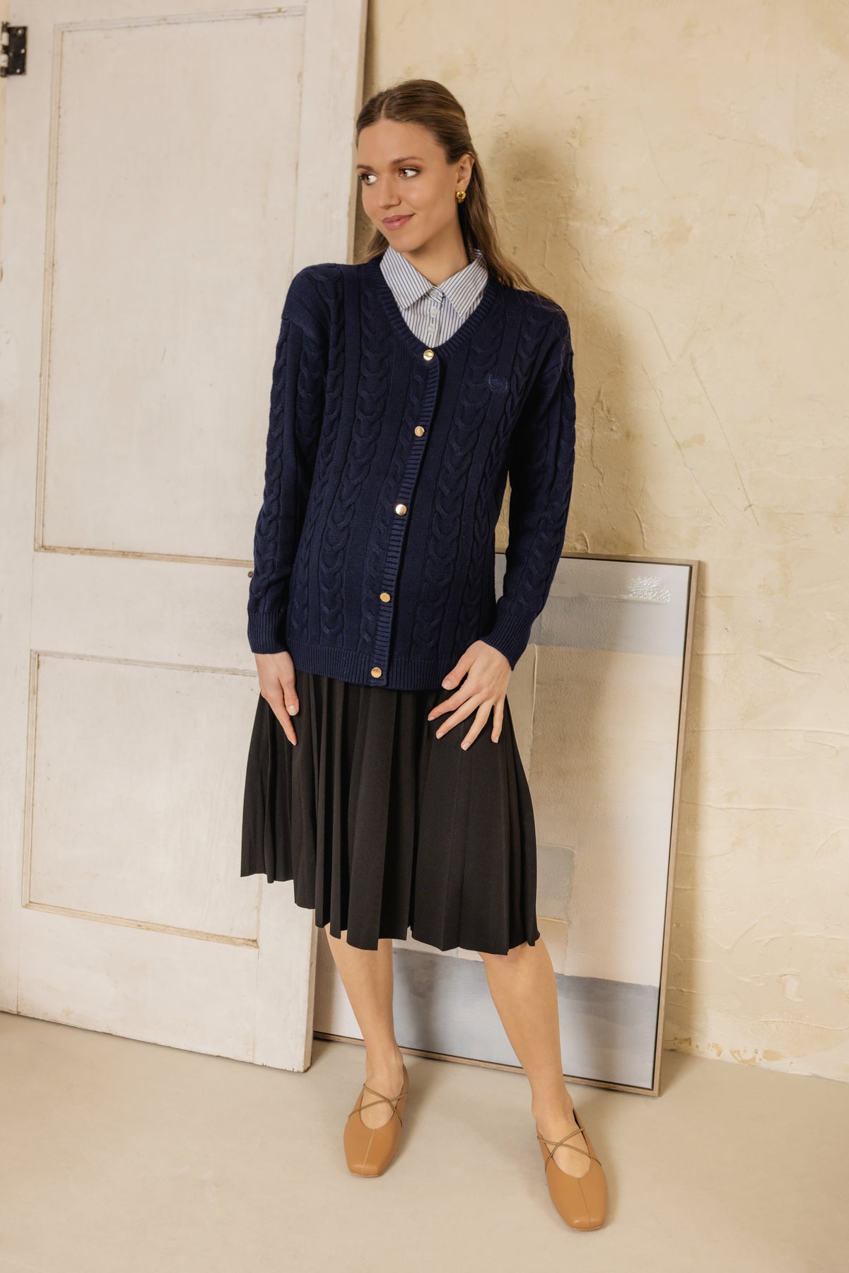 Hummingbird V Neck Knit With Striped Shirt