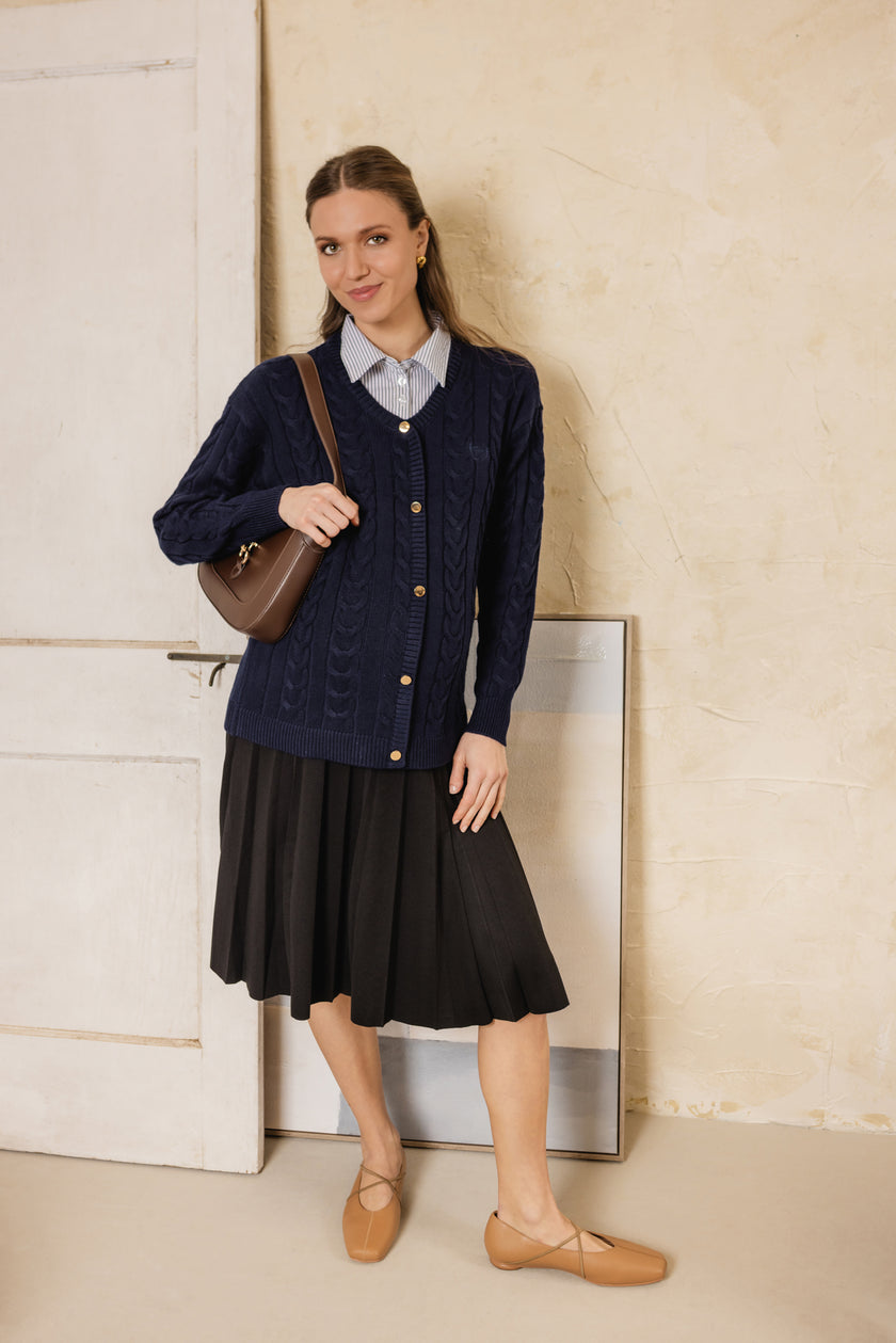 Hummingbird V Neck Knit With Striped Shirt