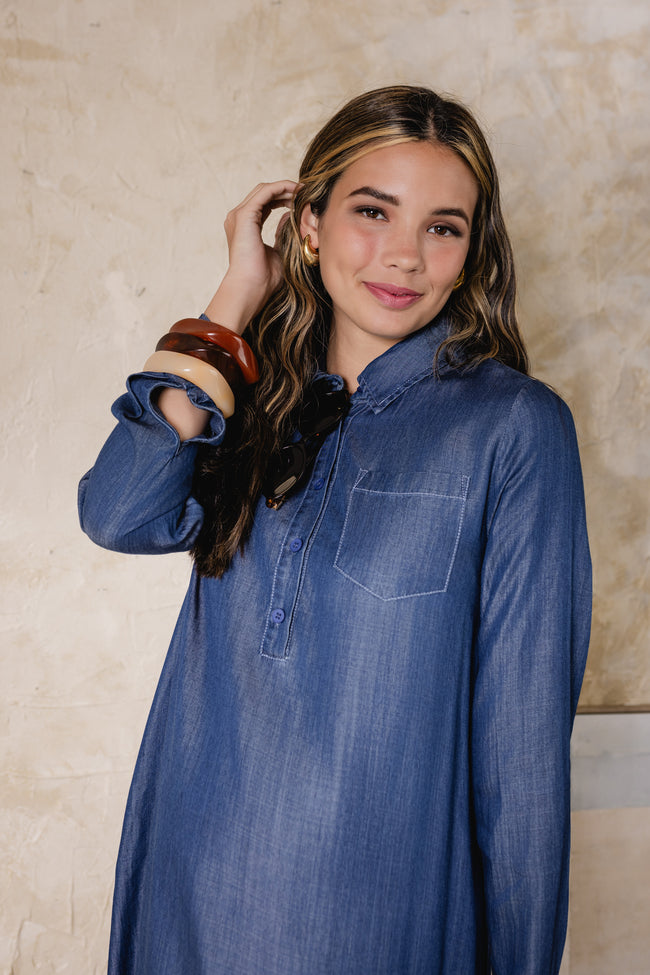 Blue Stem Denim Dress Dark Blue