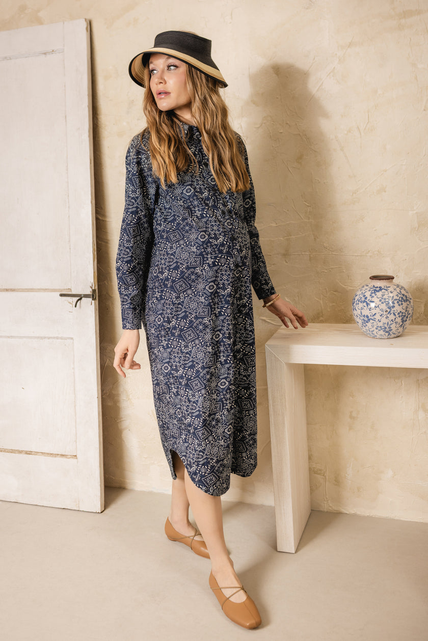 Sunray Bandan Dress Navy