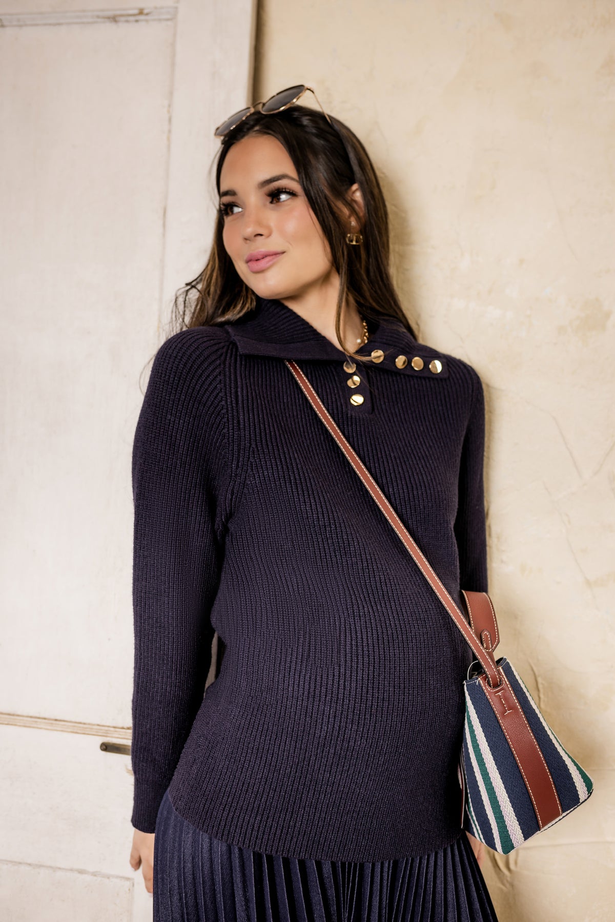 Marine Gold Ribbed Sweater
