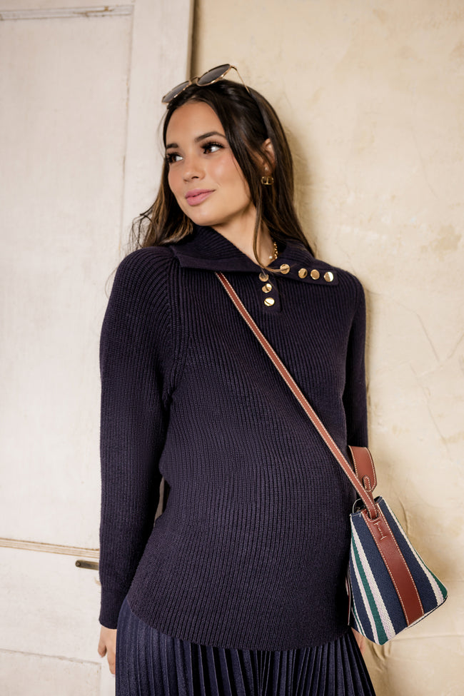 Marine Gold Ribbed Sweater