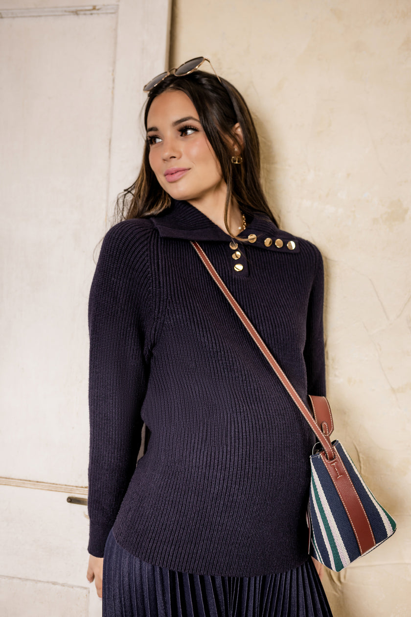 Marine Gold Ribbed Sweater