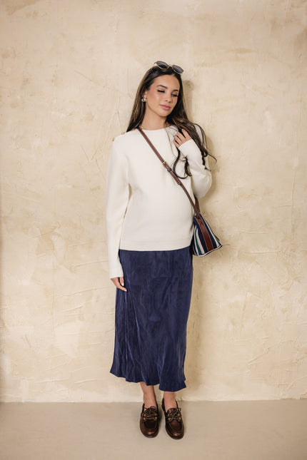 Oriole Knit Gold Button Channel Top Cream