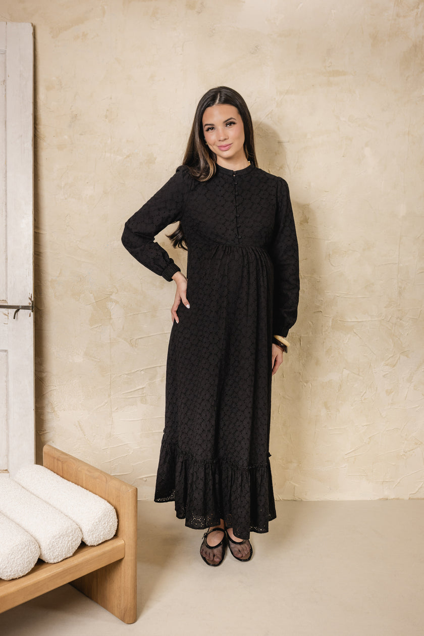 Black Bird Eyelet Dress Black