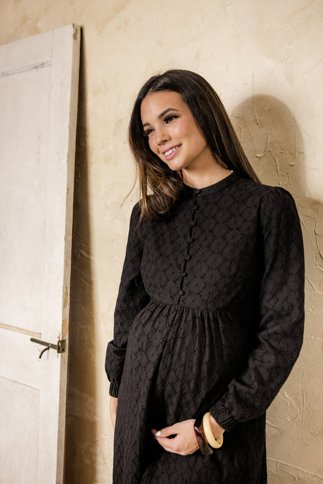 Black Bird Eyelet Dress Black
